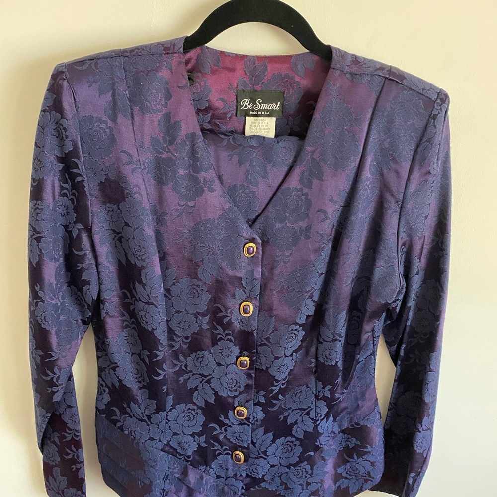 Be Smart Vintage‎ 1980's Purple Floral Skirt Suit Size 11/12